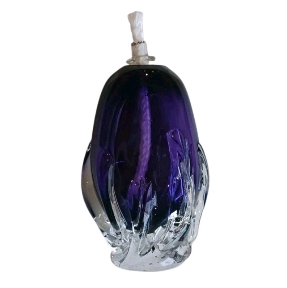 Vintage Lisa R Rowe Studio Hand Blown Art Glass Mini Oil Lamp